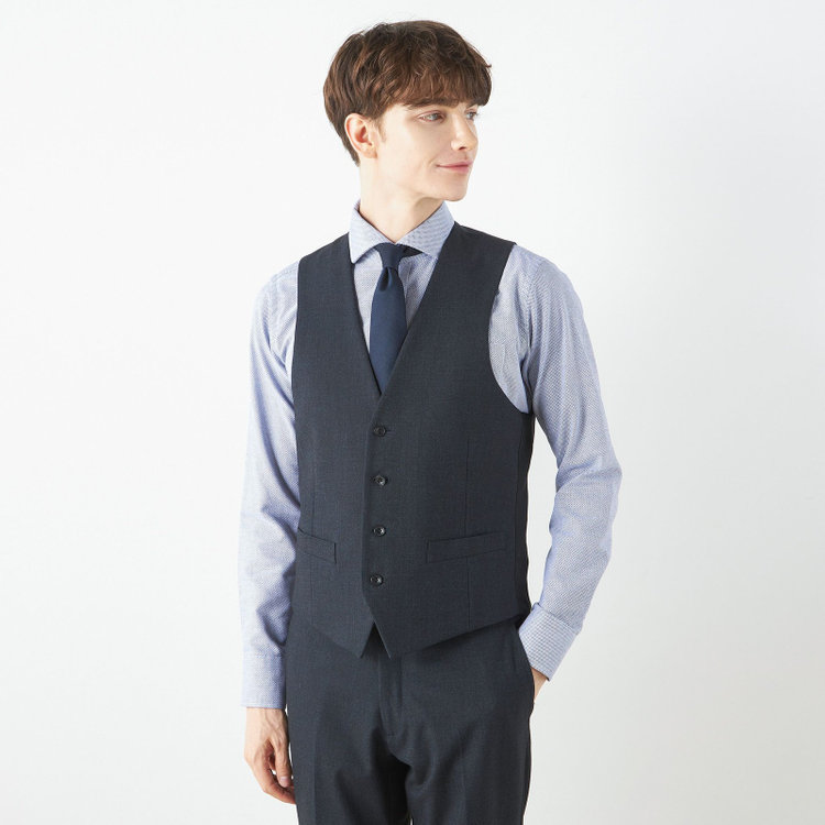 ブラックライン 【SLIM TAPERED_2】【秋冬】2釦シングルスリーピーススーツ 0タック/ネイビー/ウエストシャーリング/4S SUSTAINABILITY&ECOLOGY FABRIC/※パンツ裾上げ済仕様 紺濃色