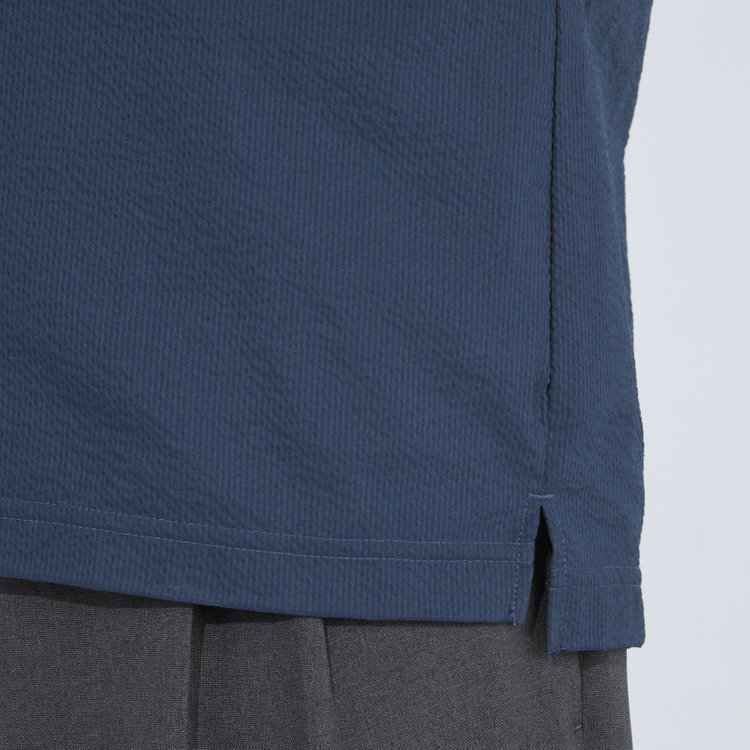 シルバーライン 【発送在庫あり】【RBC/五分袖】カッタウェイビズポロシャツ プルオーバータイプ/ネイビー×シアサッカー/4S コットンブレンド 青濃色