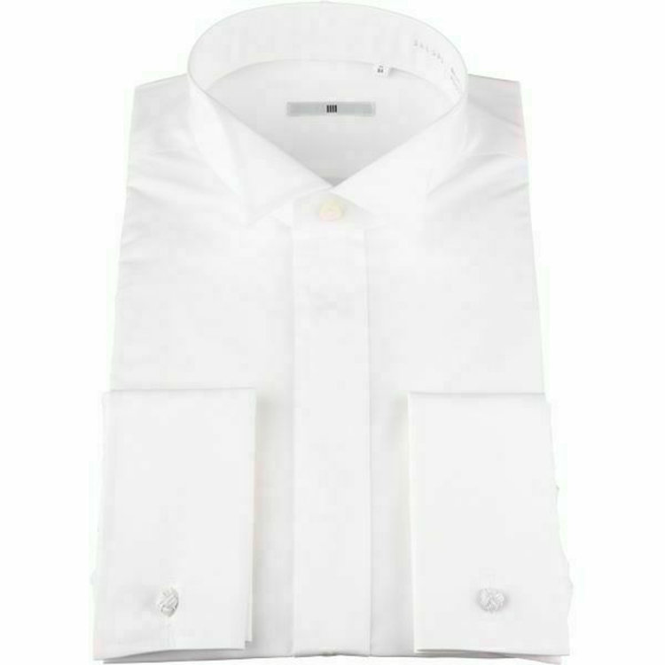 ブラックライン 【SL-4】ウイングカラードレスワイシャツ/ホワイト×ブロード/ダブルカフス(ゴムカフス付) ホワイト系(白)