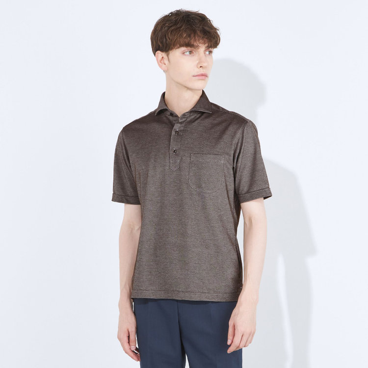 シルバーライン 【RBC/五分袖】カッタウェイビズポロシャツ プルオーバータイプ/ブラウン/4S コットンブレンド 茶中間