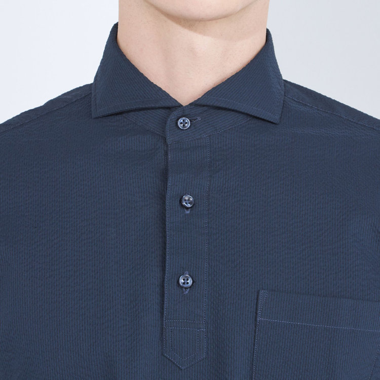 シルバーライン 【発送在庫あり】【RBC/五分袖】カッタウェイビズポロシャツ プルオーバータイプ/ネイビー×シアサッカー/4S コットンブレンド 青濃色