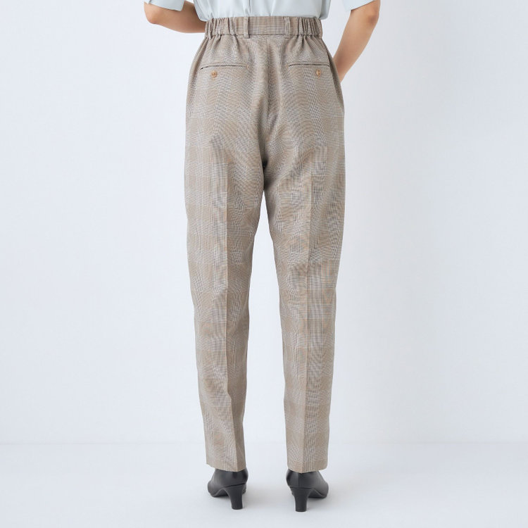 シルバーライン 【SL】【年間】テーパードパンツ/ベージュ×チェック/ウォッシャブル 茶中間