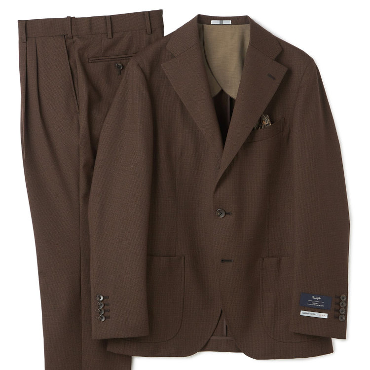 シルバーライン 【CLASSICO TAPERED】【春夏】3釦段返りシングルスーツ 2タック/ブラウン/パッチポケット/ウエストムーブ/MARZOTTO/※裾上げ必要 茶濃色