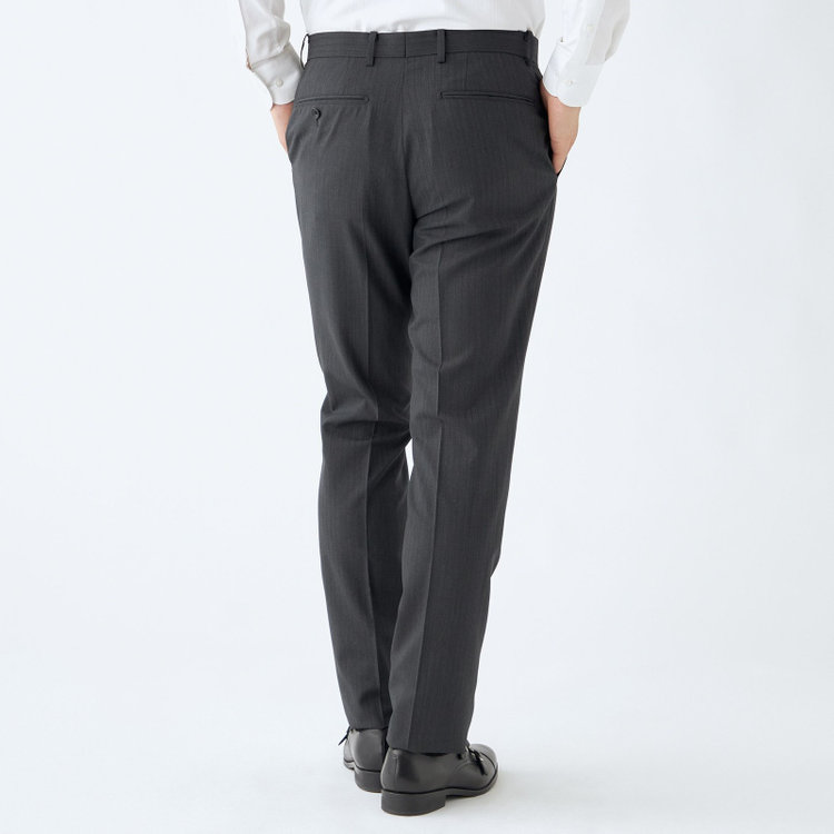 ブラックライン 【KSW】【春夏】スペアパンツ付き/2釦シングルスーツ 0タック/グレー×シャドーストライプ/ウォッシャブル/※裾上げ必要 グレー濃色