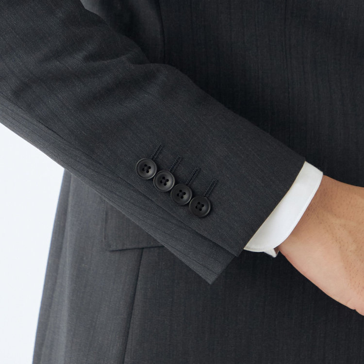 ブラックライン 【KSW】【春夏】スペアパンツ付き/2釦シングルスーツ 0タック/グレー×シャドーストライプ/ウォッシャブル/※裾上げ必要 グレー濃色