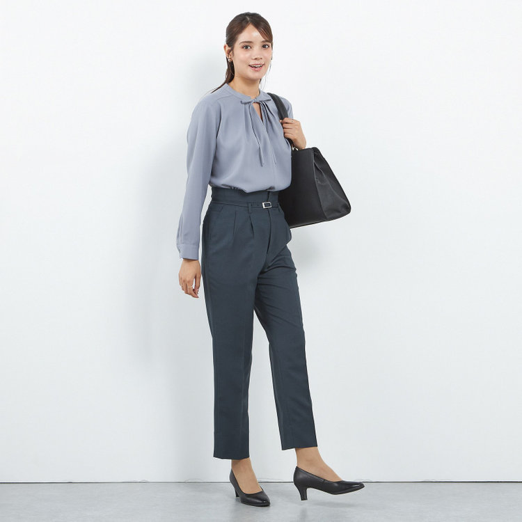 シルバーライン 【SILVER LINE/長袖】リボン付きブラウス/グレー 青淡色