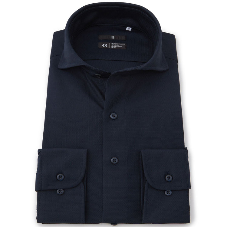 ブラックライン 【発送在庫あり】【BLACK LINE】ホリゾンタルワイドワイシャツ/ネイビー/「4S」スーパーノンアイロン・ストレッチ 紺中間