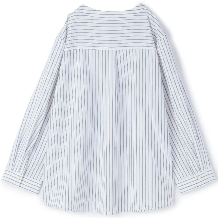 シルバーライン 【SILVER LINE/7分袖】バンドカラープルオーバー/ホワイト×ネイビー/「ウォッシャブル可能」「2WAYストレッチ」「防シワ」「UV加工」「接触冷感」 紺中間