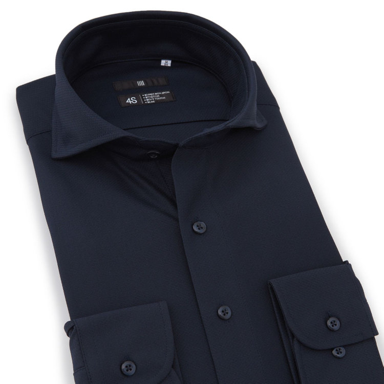 ブラックライン 【発送在庫あり】【BLACK LINE】ホリゾンタルワイドワイシャツ/ネイビー/「4S」スーパーノンアイロン・ストレッチ 紺中間