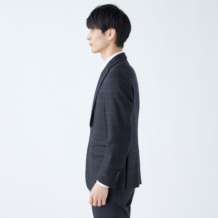 シルバーライン 【発送在庫あり】【CLASSICO TAPERED】【秋冬】2釦シングルジャケット/ネイビー×ブラウンチェック/RE:NEWOOL 紺中間