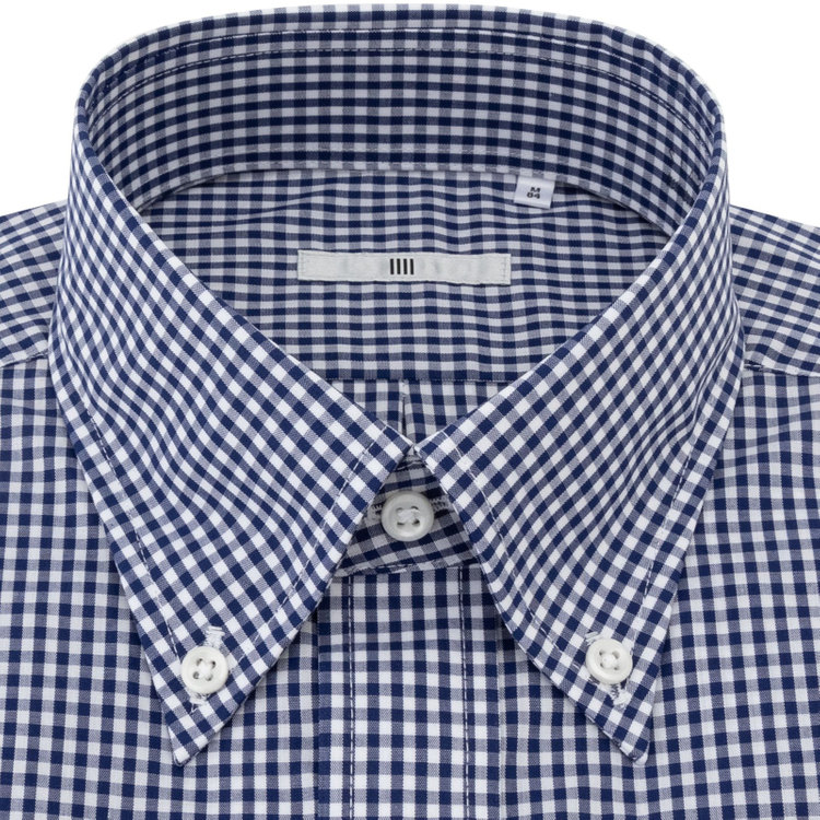 シルバーライン 【SILVER LINE】【形態安定】ボタンダウンドレスワイシャツ/ネイビー＆ホワイト×ギンガムチェック 青濃色