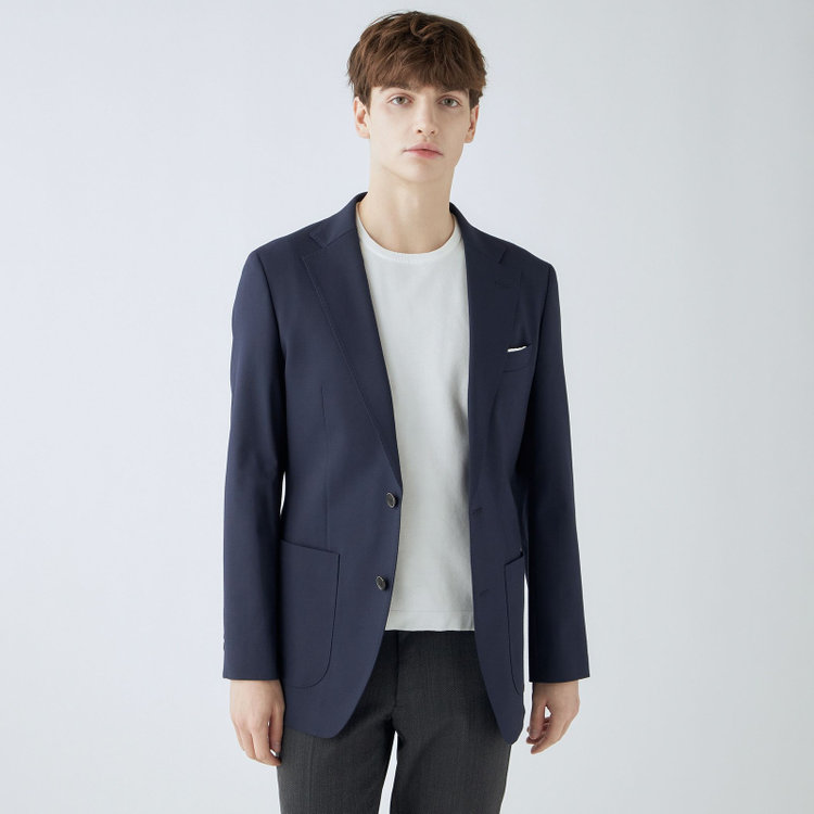 シルバーライン 【4S CROSS】【年間】セットアップジャケット/ネイビー×カルゼ/パッチポケット 紺中間