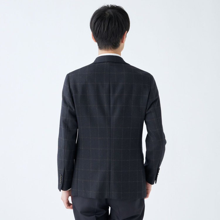 シルバーライン 【発送在庫あり】【CLASSICO TAPERED】【秋冬】2釦シングルジャケット/ネイビー×ブラウンチェック/RE:NEWOOL 紺中間