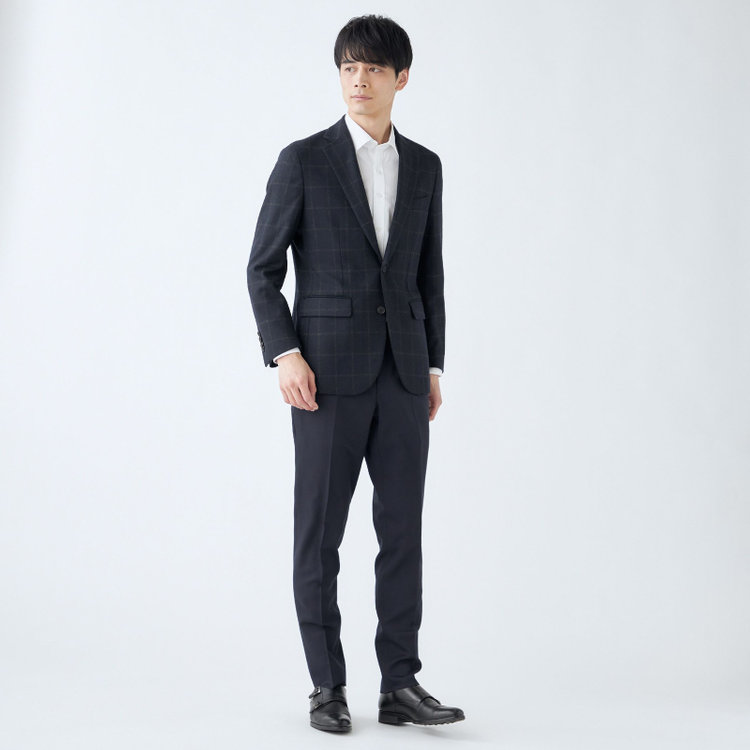 シルバーライン 【発送在庫あり】【CLASSICO TAPERED】【秋冬】2釦シングルジャケット/ネイビー×ブラウンチェック/RE:NEWOOL 紺中間
