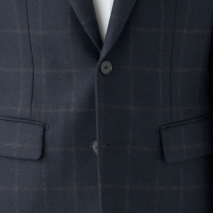 シルバーライン 【発送在庫あり】【CLASSICO TAPERED】【秋冬】2釦シングルジャケット/ネイビー×ブラウンチェック/RE:NEWOOL 紺中間