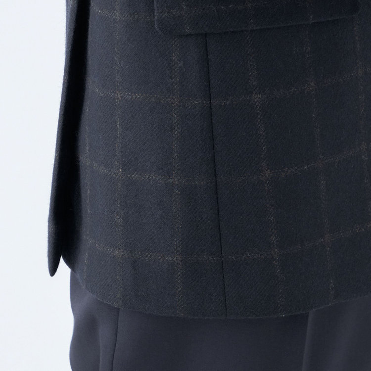 シルバーライン 【発送在庫あり】【CLASSICO TAPERED】【秋冬】2釦シングルジャケット/ネイビー×ブラウンチェック/RE:NEWOOL 紺中間