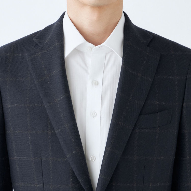 シルバーライン 【発送在庫あり】【CLASSICO TAPERED】【秋冬】2釦シングルジャケット/ネイビー×ブラウンチェック/RE:NEWOOL 紺中間