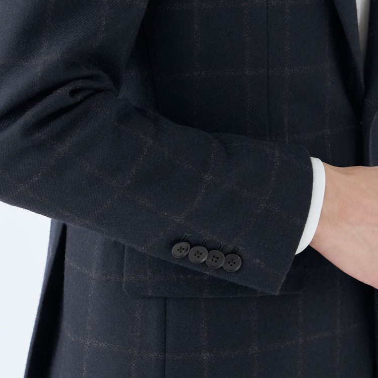 シルバーライン 【発送在庫あり】【CLASSICO TAPERED】【秋冬】2釦シングルジャケット/ネイビー×ブラウンチェック/RE:NEWOOL 紺中間