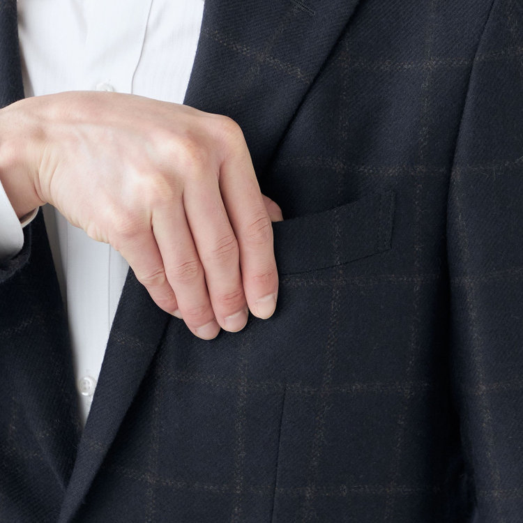 シルバーライン 【発送在庫あり】【CLASSICO TAPERED】【秋冬】2釦シングルジャケット/ネイビー×ブラウンチェック/RE:NEWOOL 紺中間