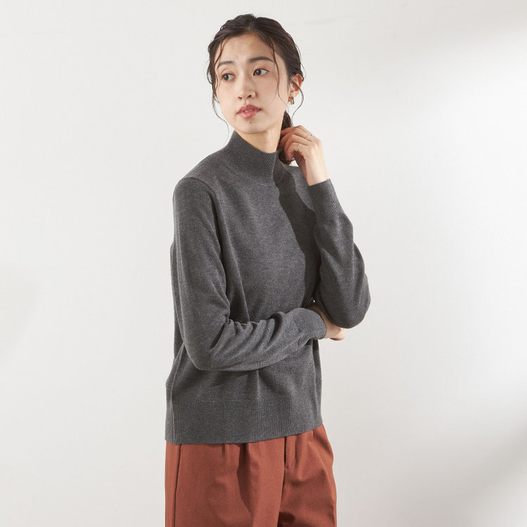 天竺ハイネックニット/グレー