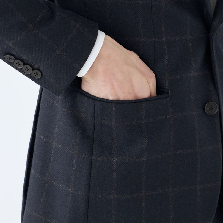 シルバーライン 【発送在庫あり】【CLASSICO TAPERED】【秋冬】2釦シングルジャケット/ネイビー×ブラウンチェック/RE:NEWOOL 紺中間