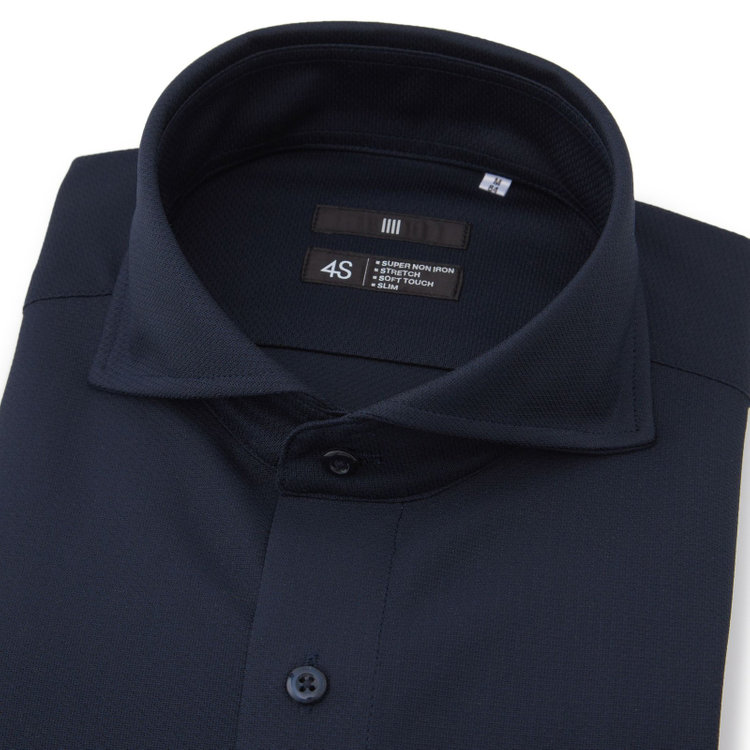 ブラックライン 【発送在庫あり】【BLACK LINE】ホリゾンタルワイドワイシャツ/ネイビー/「4S」スーパーノンアイロン・ストレッチ 紺中間