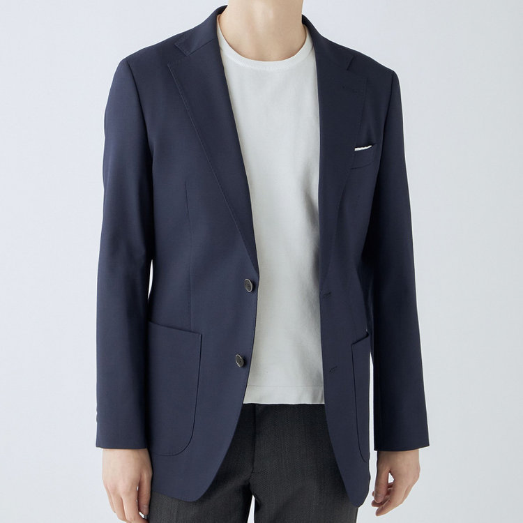 シルバーライン 【4S CROSS】【年間】セットアップジャケット/ネイビー×カルゼ/パッチポケット 紺中間