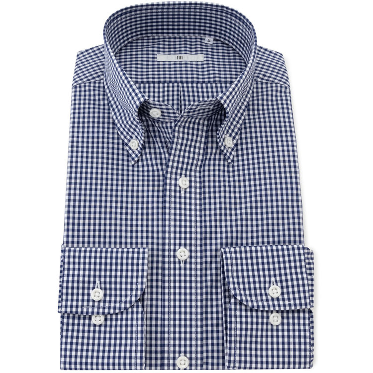 シルバーライン 【SILVER LINE】【形態安定】ボタンダウンドレスワイシャツ/ネイビー＆ホワイト×ギンガムチェック 青濃色