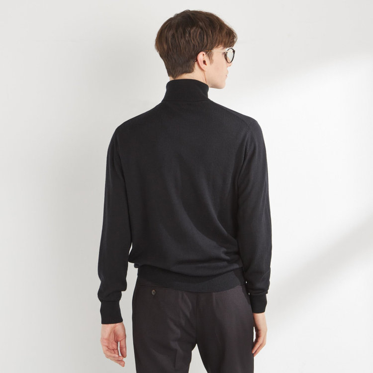 スーツセレクト 【RBC】【秋冬】ウールタートルネックニットセーター/ブラック/ZEGNA BARUFFA/マシンウォッシャブル 黒