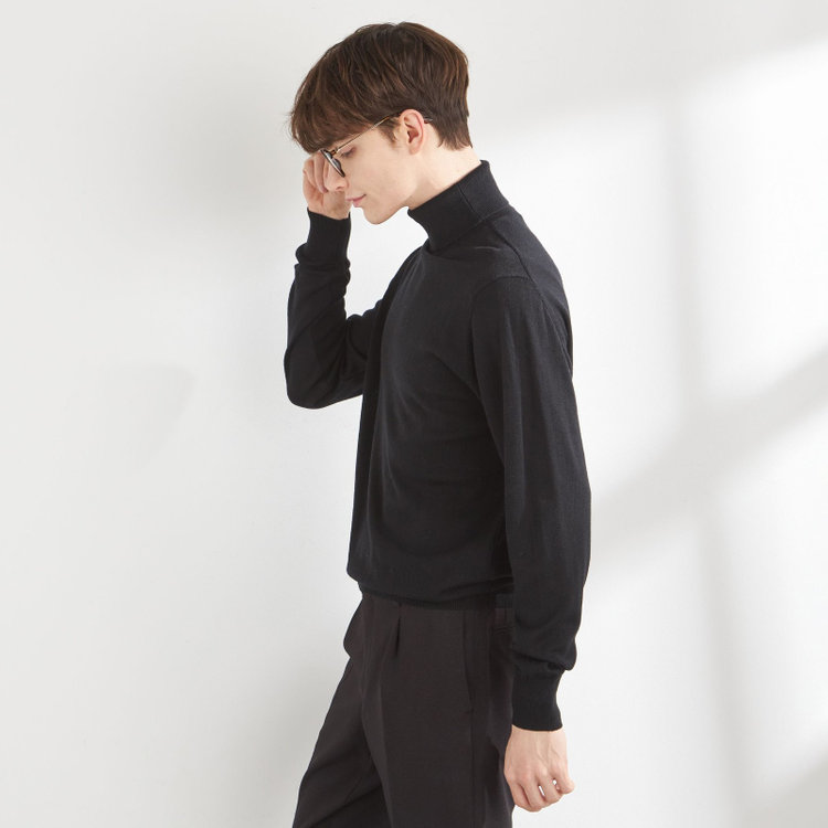 スーツセレクト 【RBC】【秋冬】ウールタートルネックニットセーター/ブラック/ZEGNA BARUFFA/マシンウォッシャブル 黒