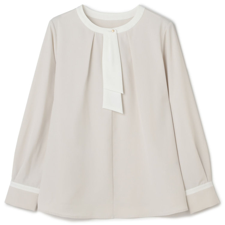 シルバーライン 【SL/長袖】ボウタイライクプルオーバー/ベージュ+ホワイト/「ウォッシャブル」「ストレッチ」「防シワ」「UV加工」「静電気防止」 茶淡色