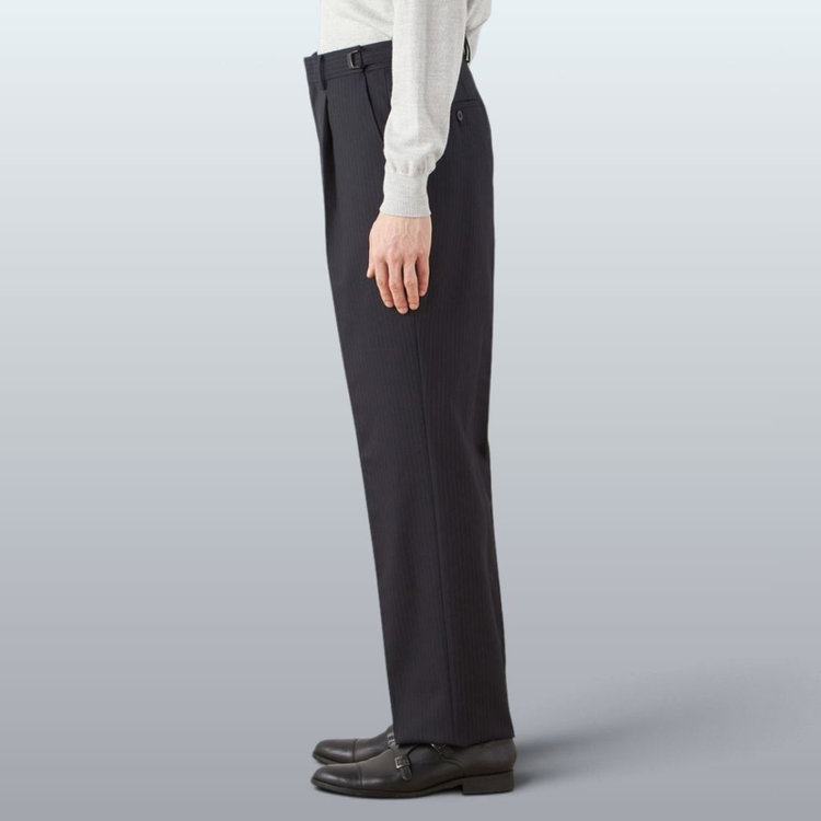 ソノタ 【発送在庫あり】【WIDE PANTS SUIT】【秋冬】1タックワイドシルエットパンツ/ネイビー×ストライプ/NEW ZEALAND WOOL MIX/※裾上げ必要 紺中間