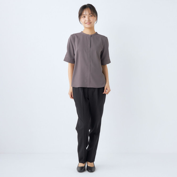 シルバーライン 【SILVER LINE/5分袖】バンドカラープルオーバー/ダークグレー グレー濃色