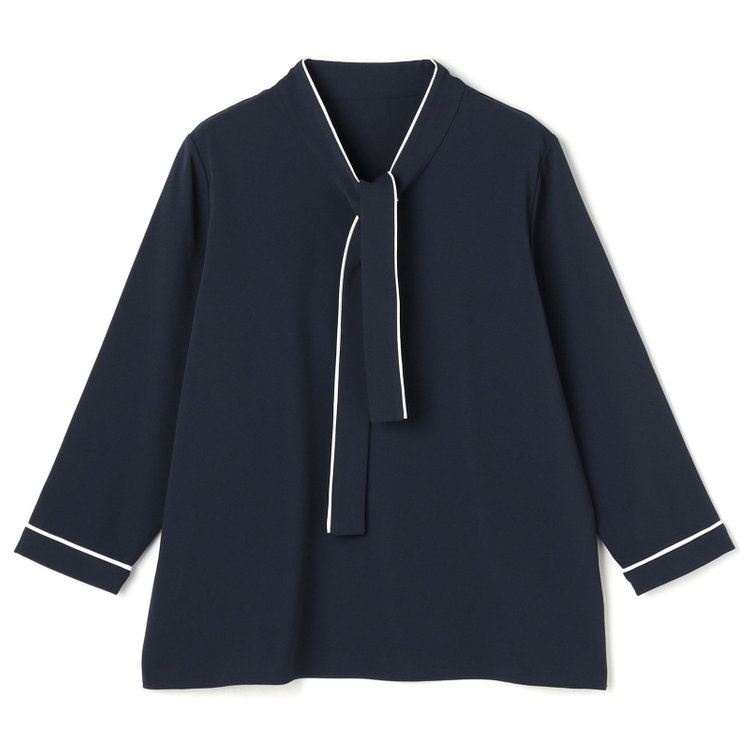 シルバーライン 【SILVER LINE/7分袖】配色ボウタイプルオーバー/ネイビー+ホワイト/「ウォッシャブル」「ストレッチ」「防シワ」「UV加工」「静電気防止」 紺中間