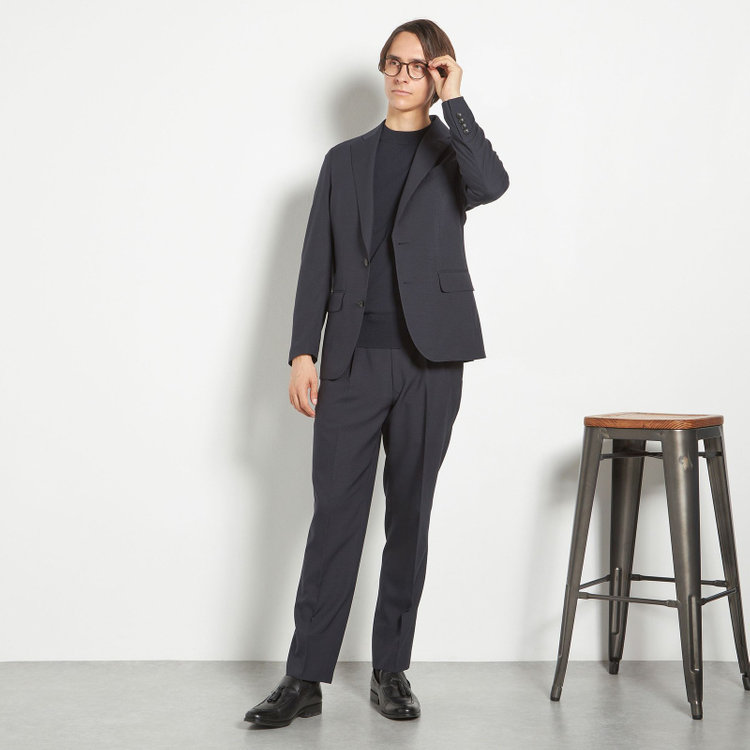 シルバーライン 【RBC】【春夏】2釦シングルスーツ 1タック/ネイビー×チェック/ウエストムーブ/4S AIR SUSTAINABILITY&ECOLOGY FABRIC/※パンツ裾上げ済仕様 紺中間