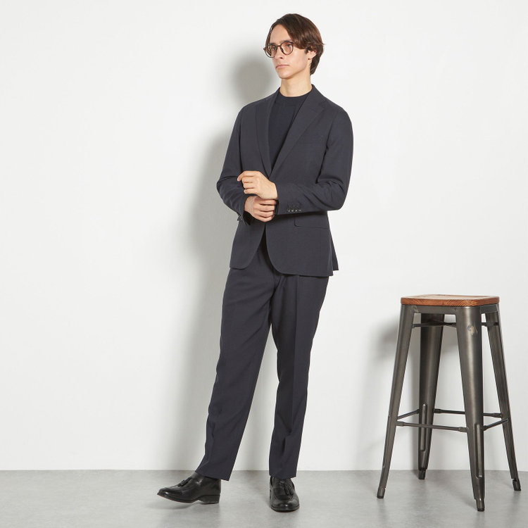 シルバーライン 【RBC】【春夏】2釦シングルスーツ 1タック/ネイビー×チェック/ウエストムーブ/4S AIR SUSTAINABILITY&ECOLOGY FABRIC/※パンツ裾上げ済仕様 紺中間