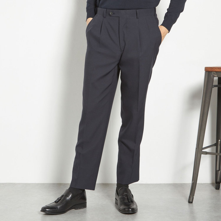 シルバーライン 【RBC】【春夏】2釦シングルスーツ 1タック/ネイビー×チェック/ウエストムーブ/4S AIR SUSTAINABILITY&ECOLOGY FABRIC/※パンツ裾上げ済仕様 紺中間