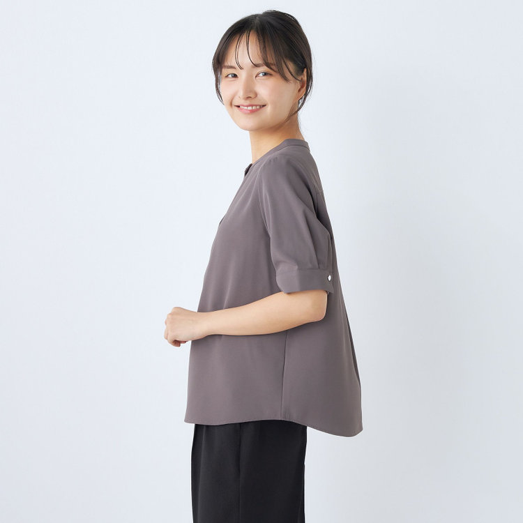 シルバーライン 【SILVER LINE/5分袖】バンドカラープルオーバー/ダークグレー グレー濃色