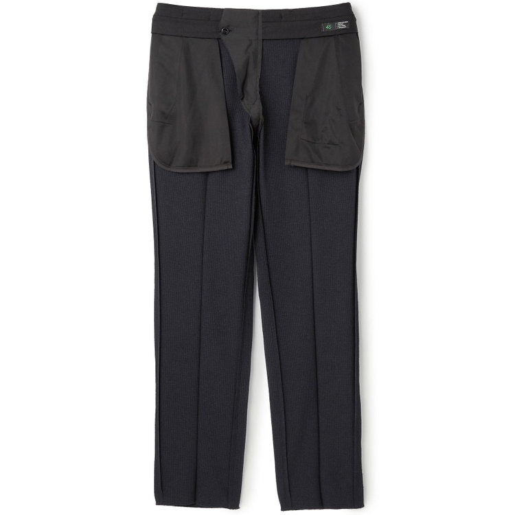 ブラックライン 【SLIM TAPERED】【秋冬】0タックテーパードパンツ/ネイビー×ハウンドトゥース/4S SUSTAINABILITY&ECOLOGY FABRIC「ウォッシャブル」「ストレッチ」/※裾上げ済仕様 紺濃色