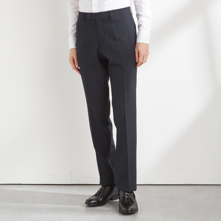 ブラックライン 【SLIM TAPERED】【秋冬】0タックテーパードパンツ/ネイビー×ハウンドトゥース/4S SUSTAINABILITY&ECOLOGY FABRIC「ウォッシャブル」「ストレッチ」/※裾上げ済仕様 紺濃色