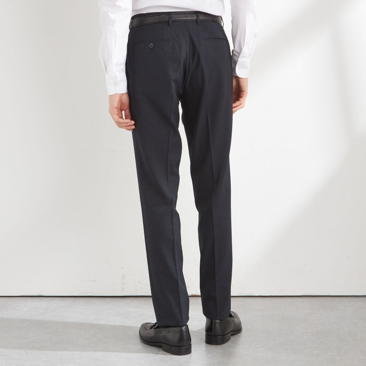 ブラックライン 【SLIM TAPERED】【秋冬】0タックテーパードパンツ/ネイビー×ハウンドトゥース/4S SUSTAINABILITY&ECOLOGY FABRIC「ウォッシャブル」「ストレッチ」/※裾上げ済仕様 紺濃色