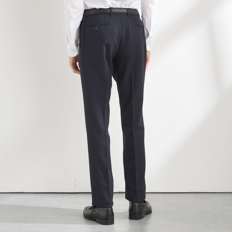 ブラックライン 【SLIM TAPERED】【秋冬】0タックテーパードパンツ/ネイビー/ウエストシャーリング/4S「ウォッシャブル」「ストレッチ」/※裾上げ済仕様 紺濃色
