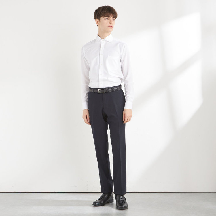 ブラックライン 【SLIM TAPERED】【秋冬】0タックテーパードパンツ/ネイビー/ウエストシャーリング/4S「ウォッシャブル」「ストレッチ」/※裾上げ済仕様 紺濃色
