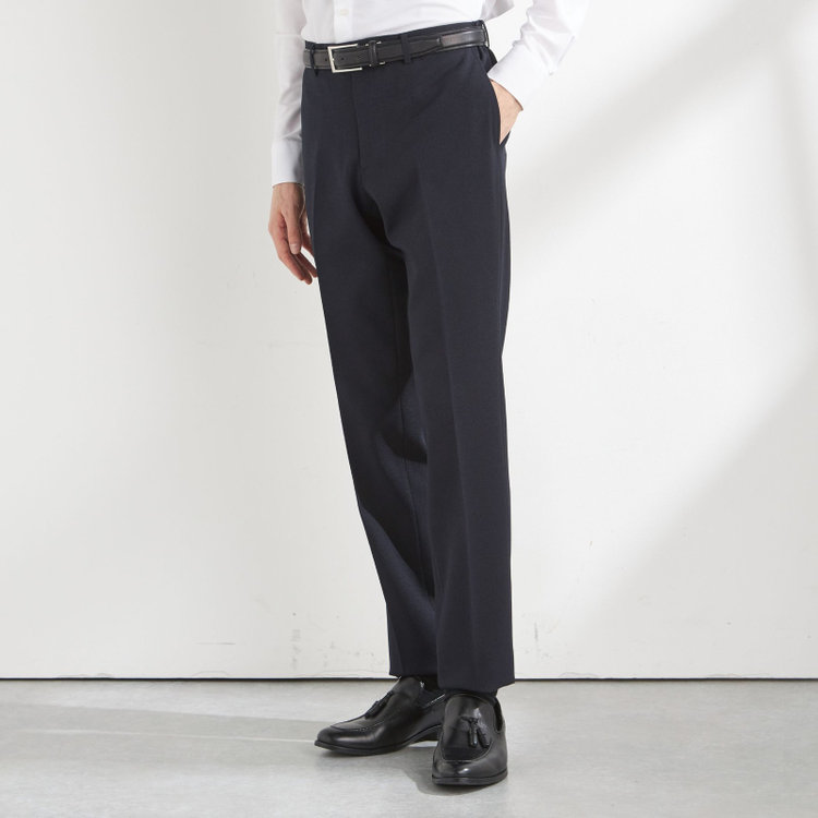 ブラックライン 【SLIM TAPERED】【秋冬】0タックテーパードパンツ/ネイビー/ウエストシャーリング/4S「ウォッシャブル」「ストレッチ」/※裾上げ済仕様 紺濃色