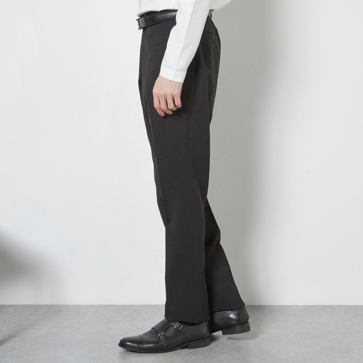 ブラックライン 【SLIM TAPERED】【春夏】0タックテーパードパンツ/ブラック×スラブ/ウエストムーブ/4S SUSTAINABILITY&ECOLOGY FABRIC「ウォッシャブル」「ストレッチ」/※裾直し必要 黒