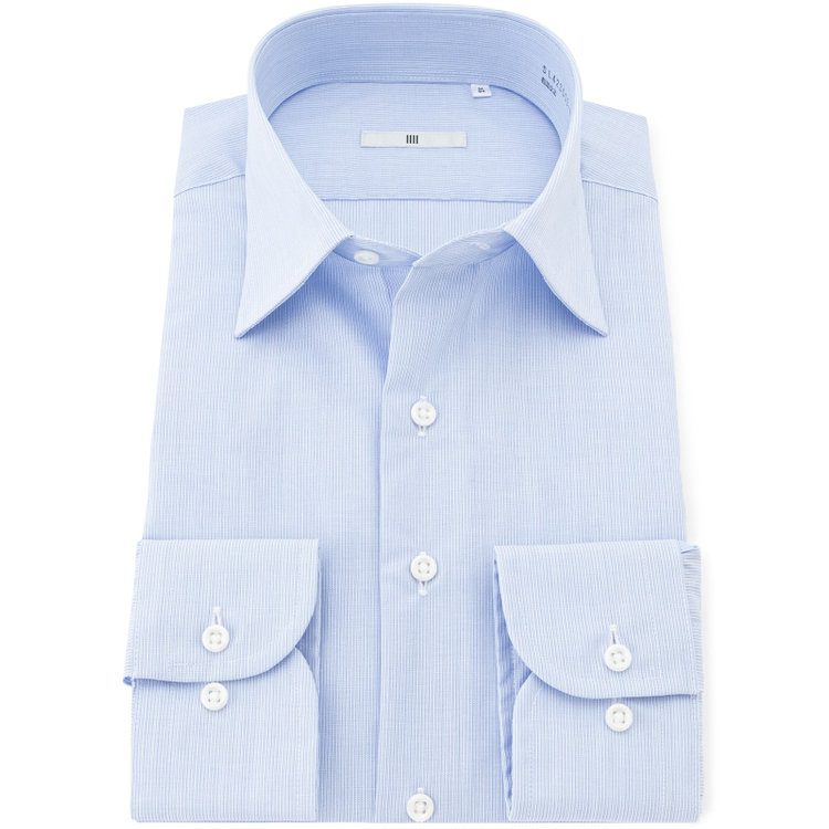 シルバーライン 【SILVER LINE】【形態安定】ワイドドレスワイシャツ/ブルー×ドビーストライプ 青濃色
