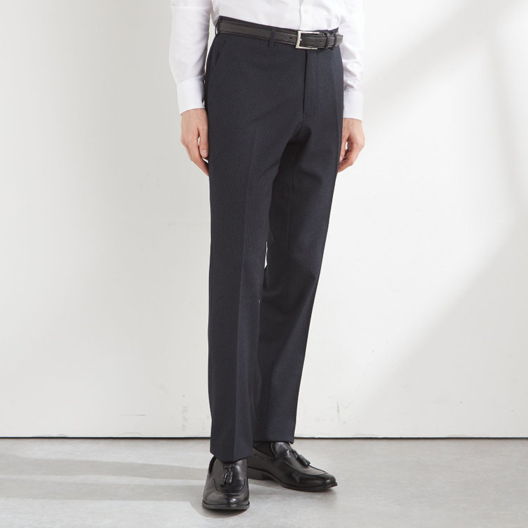 ブラックライン 【SLIM TAPERED】【秋冬】0タックテーパードパンツ/ネイビー×ハウンドトゥース/4S SUSTAINABILITY&ECOLOGY FABRIC「ウォッシャブル」「ストレッチ」/※裾上げ済仕様 紺濃色