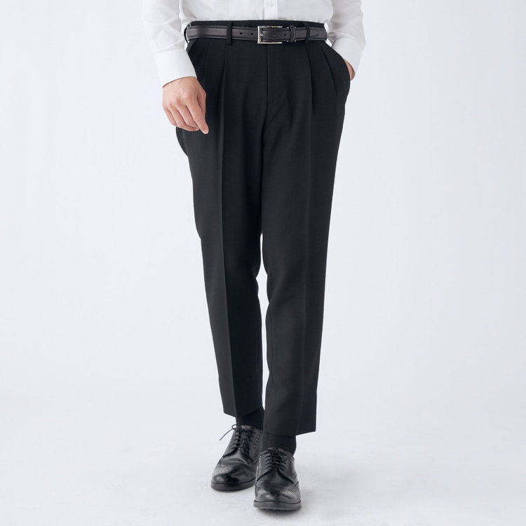 ブラックライン 【発送在庫あり】【RBC】【春夏】2タックパンツ/ブラック/サイド尾錠/4S SUSTAINABILITY&ECOLOGY FABRIC/※裾上げ済仕様 黒