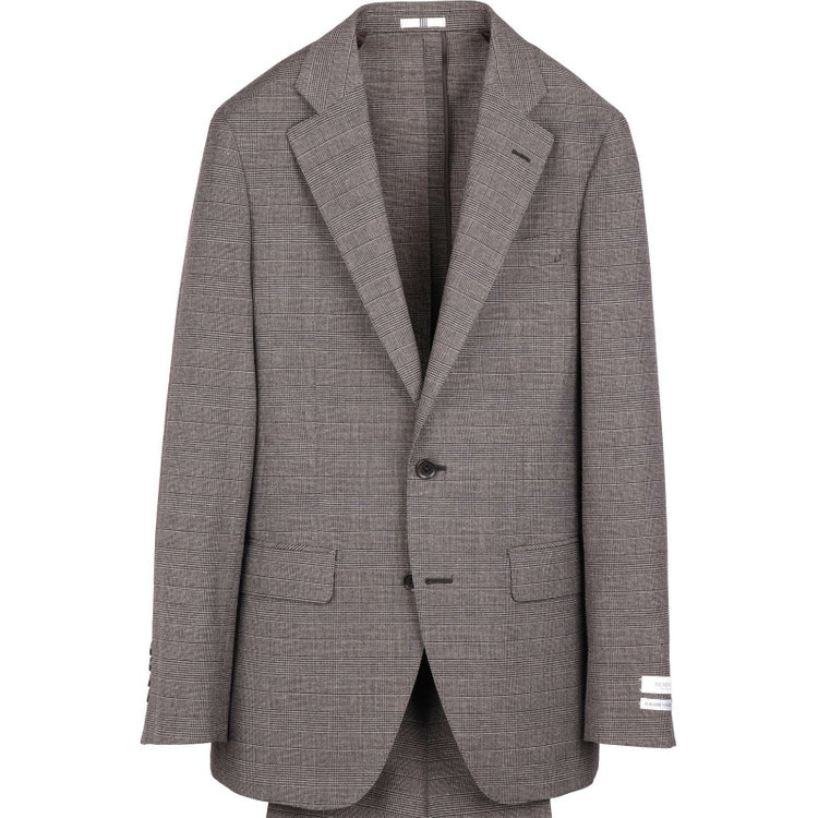 スーツセレクト 【CLASSICO TAPERED】【春夏】2釦シングルスーツ 1タック/ブラウン＆ブラック×グレンチェック/RE:NEWOOL ブラウン系(茶)