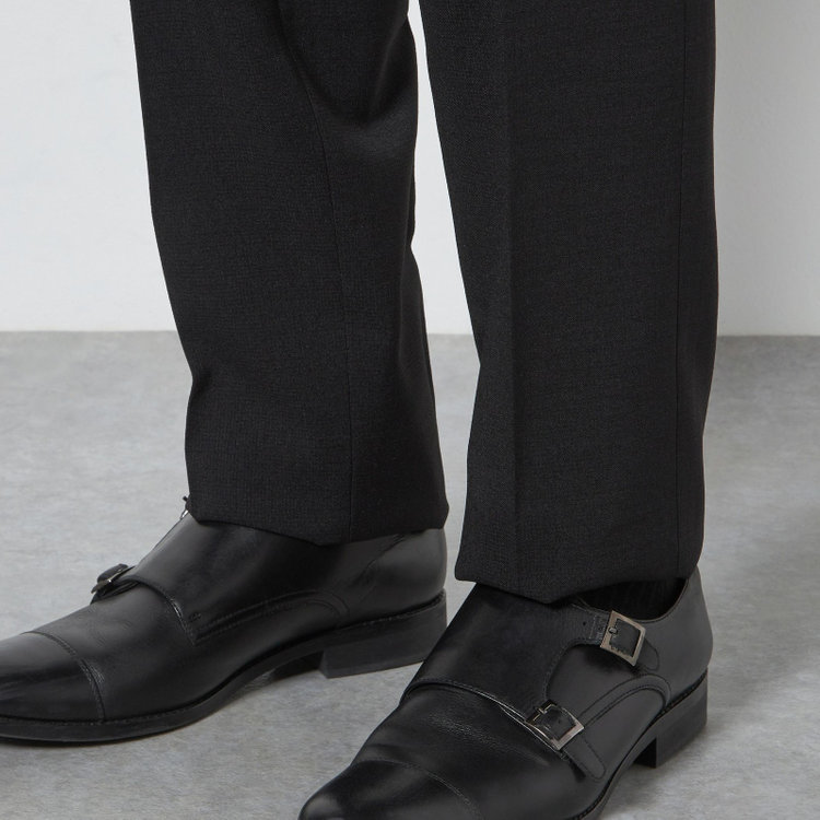 ブラックライン 【SLIM TAPERED】【春夏】0タックテーパードパンツ/ブラック×スラブ/ウエストムーブ/4S SUSTAINABILITY&ECOLOGY FABRIC「ウォッシャブル」「ストレッチ」/※裾直し必要 黒